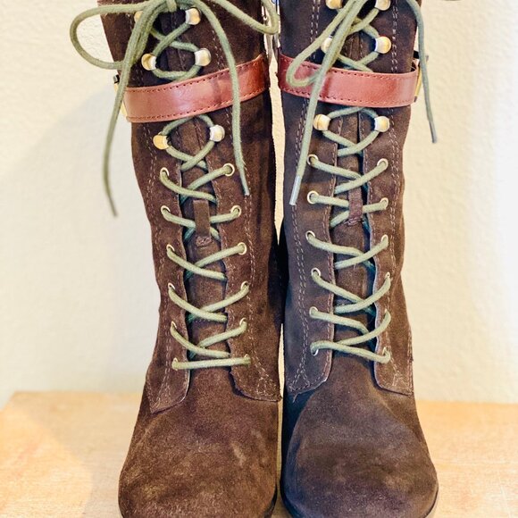 Guess Jirena Chocolate Brown Suede & Leather Lace-Up Ankle Boots, Size 7.5 - Picture 4 of 6